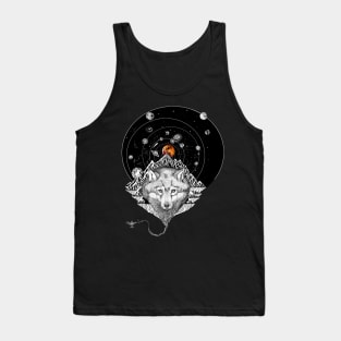 Red Moon Wolf in Space Tank Top